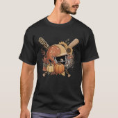 Autumn Baseball – Leopard Print Helmet Sunflowers Tシャツ (正面)