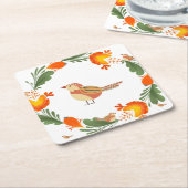 Autumn Bird Folk Art スクエアペーパーコースター (アングル)
