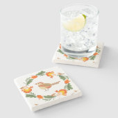 Autumn Bird Folk Art ストーンコースター (横)