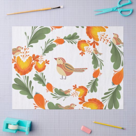 Autumn Bird Folk Art 薄葉紙 (クラフト)