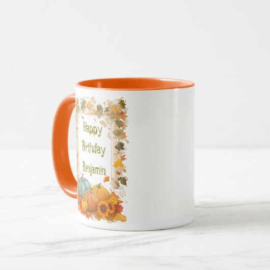 Autumn Birthday Mug Personalized Fall Pumpkins  マグカップ (正面左)