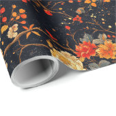 Autumn Black Orange Leaf Chinoiserie ラッピングペーパー (ロールコーナー)