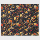 Autumn Black Orange Leaf Chinoiserie ラッピングペーパー (フラット)