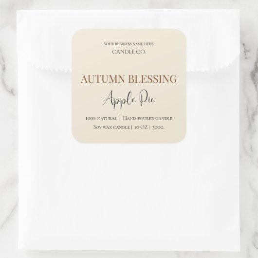 Autumn Blessing Apple Pie | Fall Candle Label スクエアシール (バッグ)