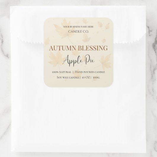 Autumn Blessing Apple Pie | Fall Candle Label スクエアシール (バッグ)
