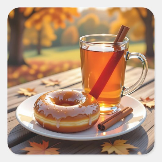 Autumn Blessings | Cider and Donut スクエアシール (正面)