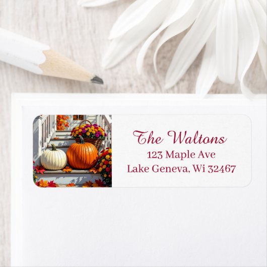 Autumn Blessings | Mums, Pumpkins and Fall Leaves ラベル (インサイチュ)