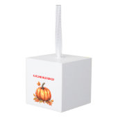 Autumn Blessings Pumpkin with Fall Leaves Classic  キューブオーナメント (裏面アングル)