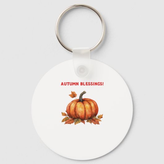 Autumn Blessings Pumpkin with Fall Leaves Classic  キーホルダー (正面)