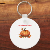 Autumn Blessings Pumpkin with Fall Leaves Classic  キーホルダー (正面)