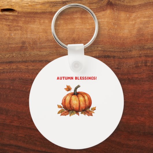 Autumn Blessings Pumpkin with Fall Leaves Classic  キーホルダー (正面)