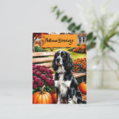 Autumn Blessings Thanksgiving Card with Dog シーズンポストカード (スタンド正面)