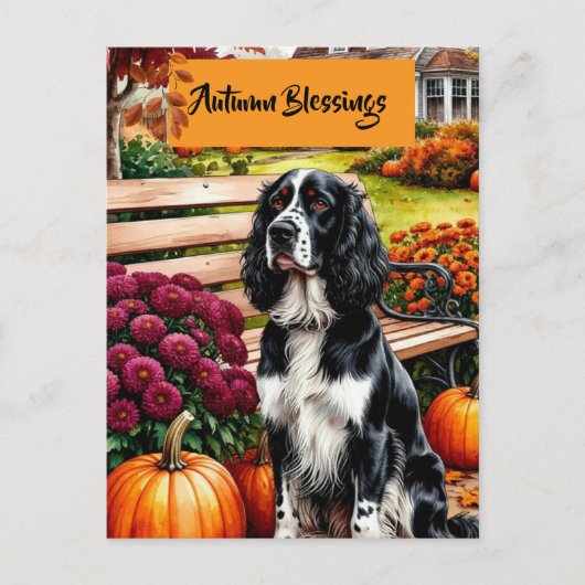Autumn Blessings Thanksgiving Card with Dog シーズンポストカード (正面)
