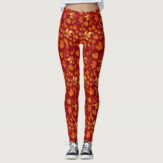 Autumn Bliss Colorful Fall leaves Leggings レギンス (正面)