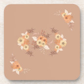 Autumn Bloom – Beige & Orange Floral Art コースター (正面)