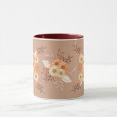 Autumn Bloom – Warm Beige & Orange Floral Art マグカップ (中央)