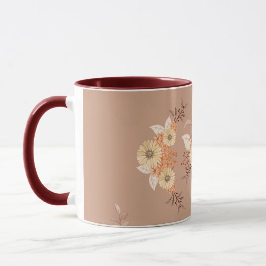 Autumn Bloom – Warm Beige & Orange Floral Art マグカップ (左)