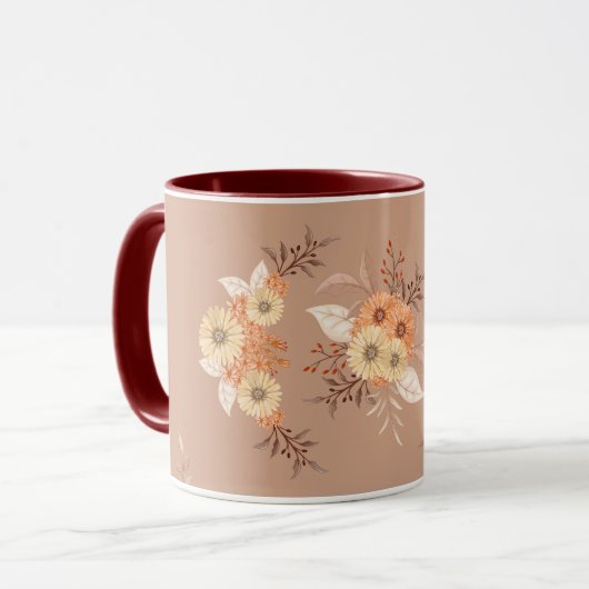 Autumn Bloom – Warm Beige & Orange Floral Art マグカップ (正面左)