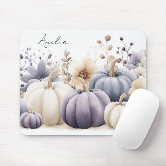 Autumn Blue and Beige Pumpkins and Flowers マウスパッド (マウス)