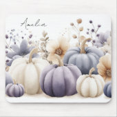 Autumn Blue and Beige Pumpkins and Flowers マウスパッド (正面)