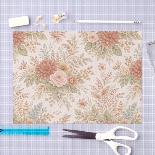 Autumn Blush Garden Floral Pattern 薄葉紙 (クラフト)