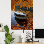 Autumn Boat on a Tranquil River Wall Art ポスター (ホームオフィス)