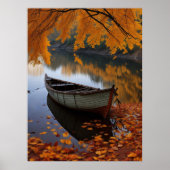 Autumn Boat on a Tranquil River Wall Art ポスター (正面)