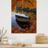 Autumn Boat on a Tranquil River Wall Art ポスター (キッチン)