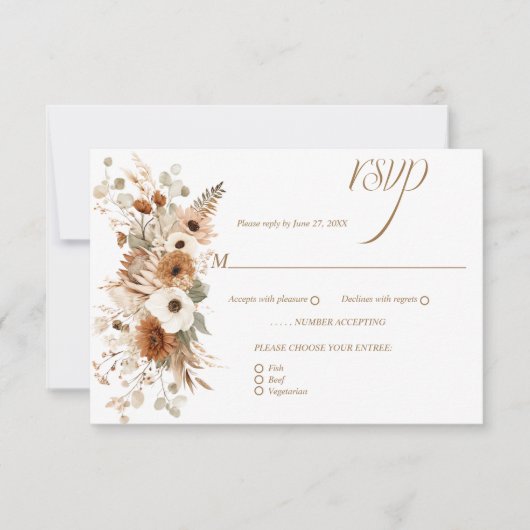 Autumn Bohemian Boho Fall Flowers | 出欠カード (正面)