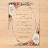 Autumn Boho Floral Oval Border Wedding | アクリル招待状 (正面)