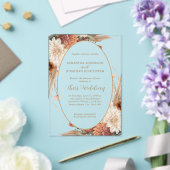 Autumn Boho Floral Oval Border Wedding | アクリル招待状 (インサイチュ (ウェディング))