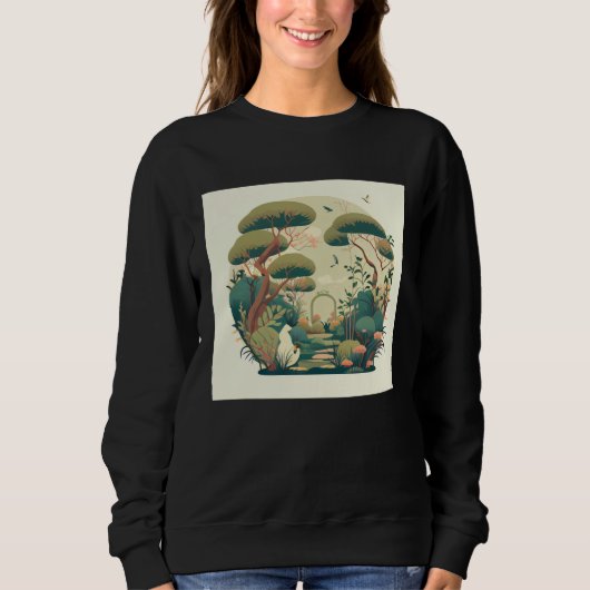 Autumn Bonsai Trees Garden Shrine Pond Japanese Sw スウェットシャツ (正面)