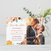 Autumn Botanical Floral Gold Script Photo セーブザデート (スタンド正面)