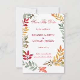 Autumn Botanical Leaves Frame セーブザデート