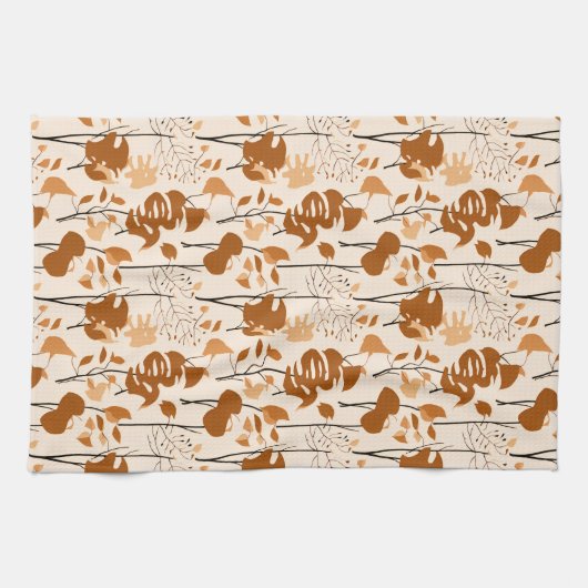 Autumn Botanical Leaves Minimalist  キッチンタオル (横)