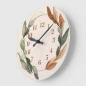 Autumn Botanical Wall Clock with Earthy Leaves ラージ壁時計 (傾斜)