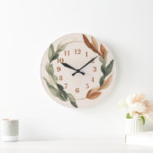 Autumn Botanical Wall Clock with Earthy Leaves ラージ壁時計 (ホーム)