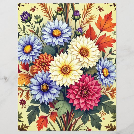 Autumn Bouquet Asters and Dahlias Scrapbook Paper (裏面)