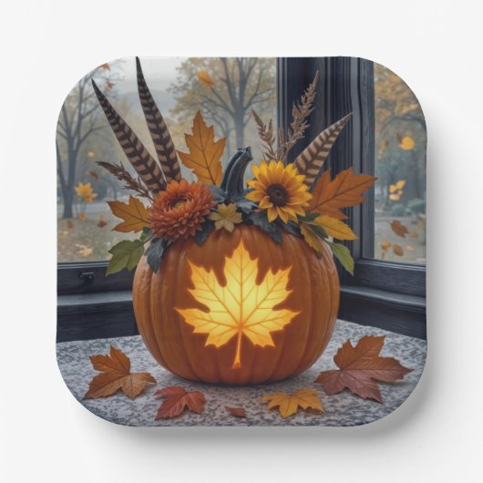 Autumn Bouquet In an Orange Pumpkin ペーパープレート (正面)