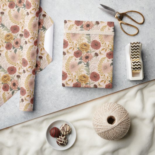 Autumn Bouquet Pattern Wrapping Paper Roll ラッピングペーパー (クラフト)