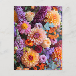 Autumn Bouquet with Dahlias, Freesias, and Gerbera ポストカード