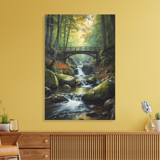 Autumn Bridge Waterfall Canvas Print キャンバスプリント (インサイチュ (リビング))