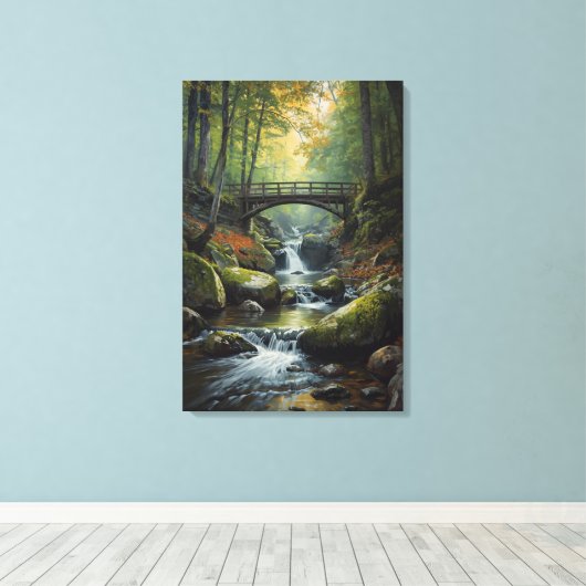 Autumn Bridge Waterfall Canvas Print キャンバスプリント (インサイチュ (ウッドフロア))