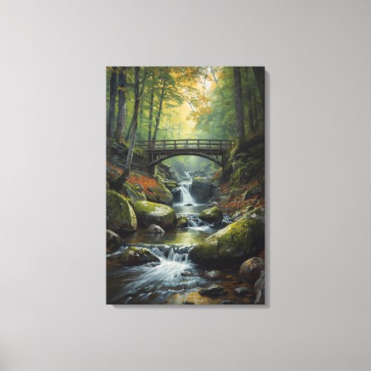 Autumn Bridge Waterfall Canvas Print キャンバスプリント (正面)