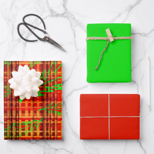 Autumn Bright Fallen Leaves Plaid ラッピングペーパーシート (正面)