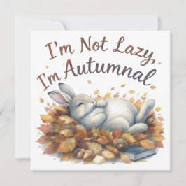 Autumn Bunny in Leaves with Funny Lazy Quote カード