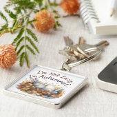 Autumn Bunny in Leaves with Funny Lazy Quote キーホルダー (側面)