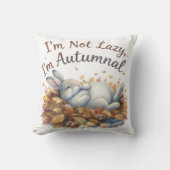 Autumn Bunny in Leaves with Funny Lazy Quote クッション (正面)