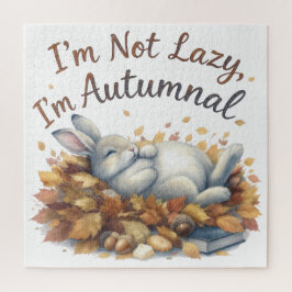 Autumn Bunny in Leaves with Funny Lazy Quote ジグソーパズル