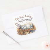 Autumn Bunny in Leaves with Funny Lazy Quote スクエアシール (封筒)